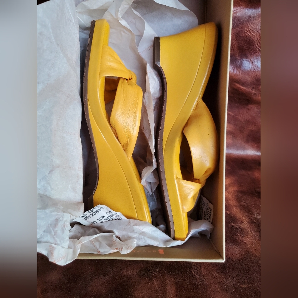 Naturalizer Yellow Leather Wedge Sandals